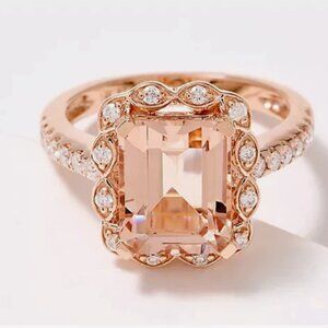 QVC Affinity Gems Emerald Cut Morganite & Diamond Ring, 14K Rose Gold, Sz 7